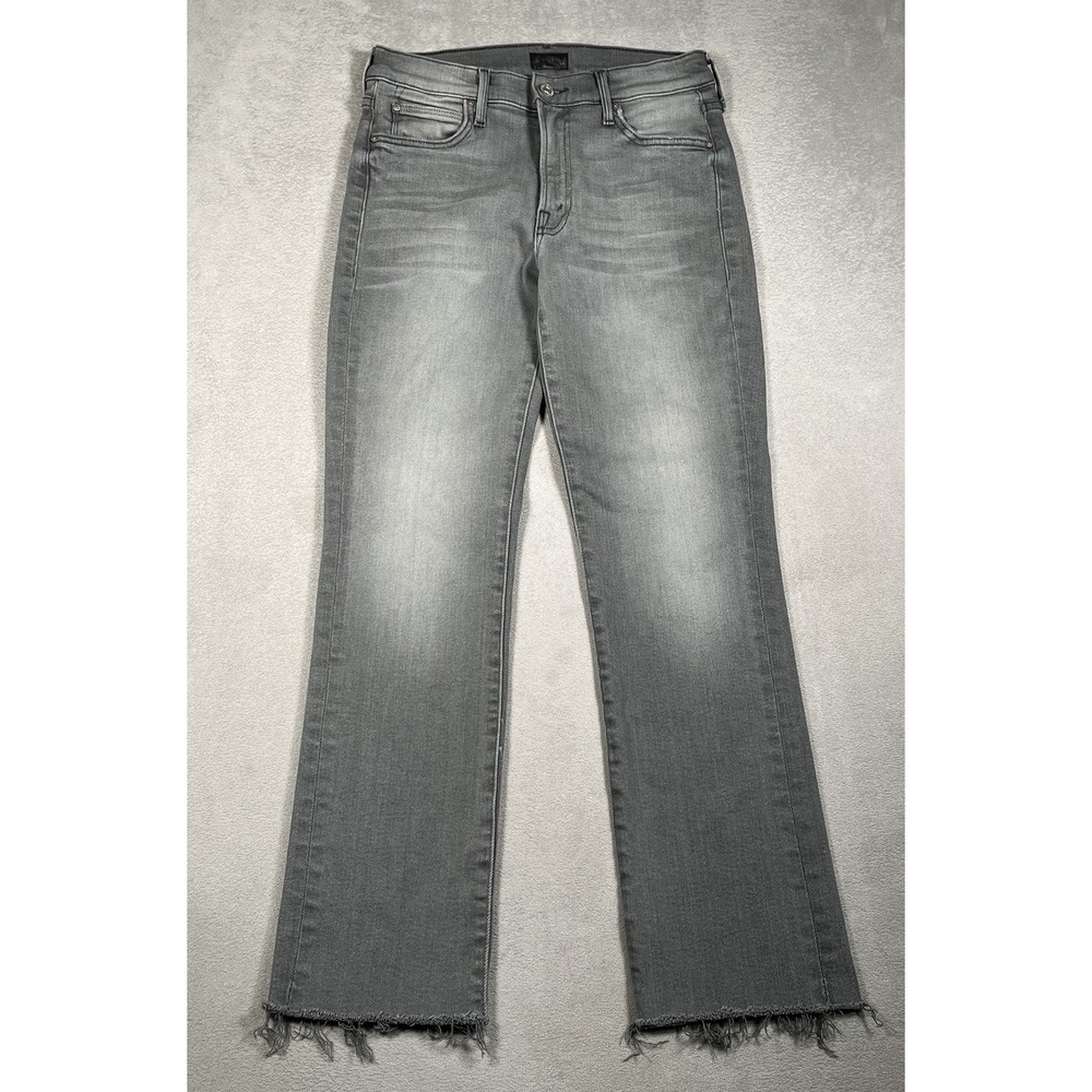 MOTHER The Rascal Ankle Fray Jeans Womens 26 Gray Wash Straight Leg Raw Hem